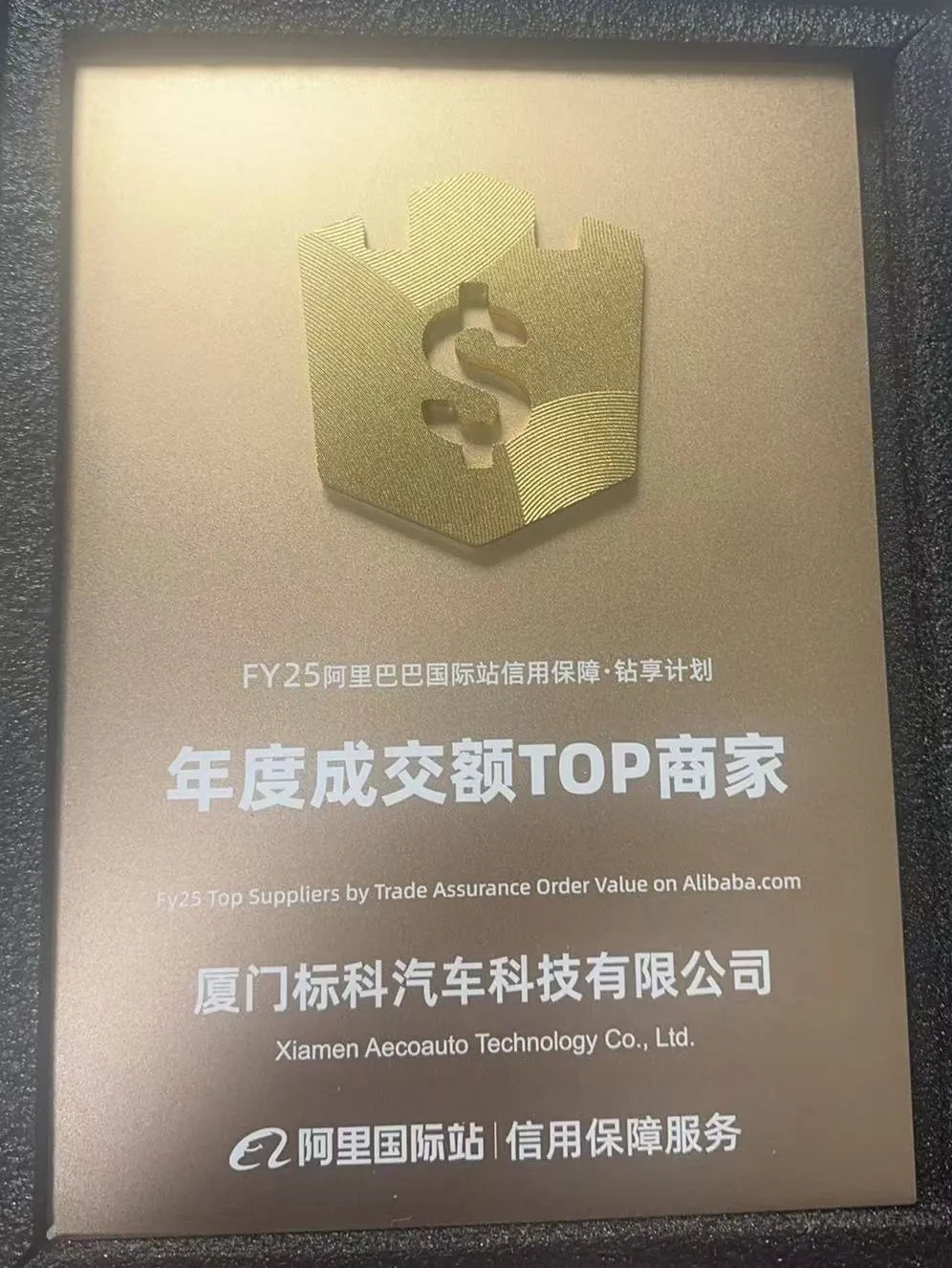 Gratulerer til Xiamen Aecoauto Technology Co., Ltd. for å ha blitt FY25 Toppleverandører av Trade Assurance Order Value på Alibaba.com